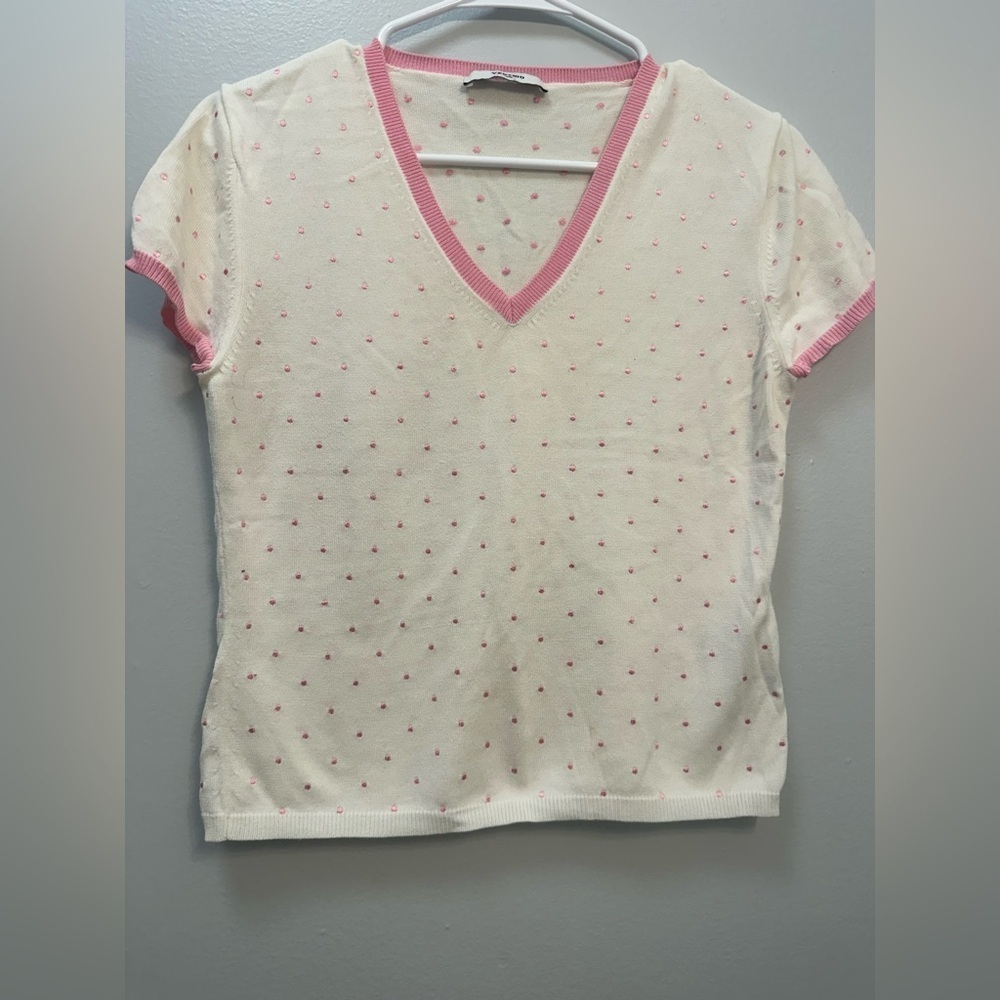 Pink and Cream V-Neck Women Top